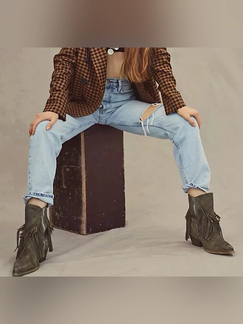 Free People Lawless Fringe olive green suede boots